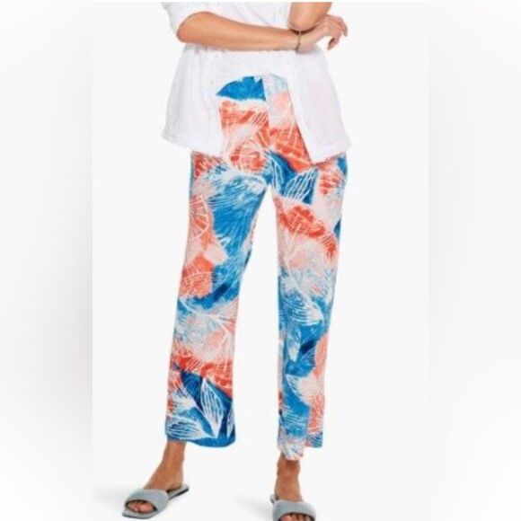 Nic+Zoe Water Blooms Wide Leg Pants Womens XL Pull On Tropical Floral Resort - Picture 1 of 8